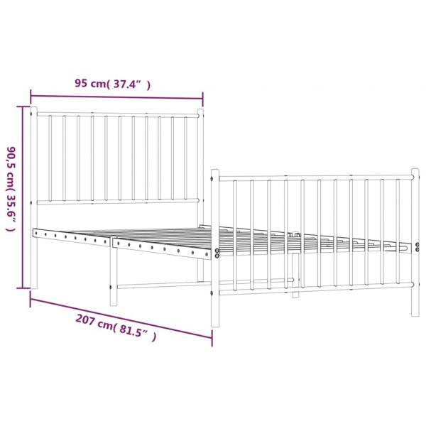 Bettgestell mit Kopf- und Fußteil Metall Schwarz 90x200 cm