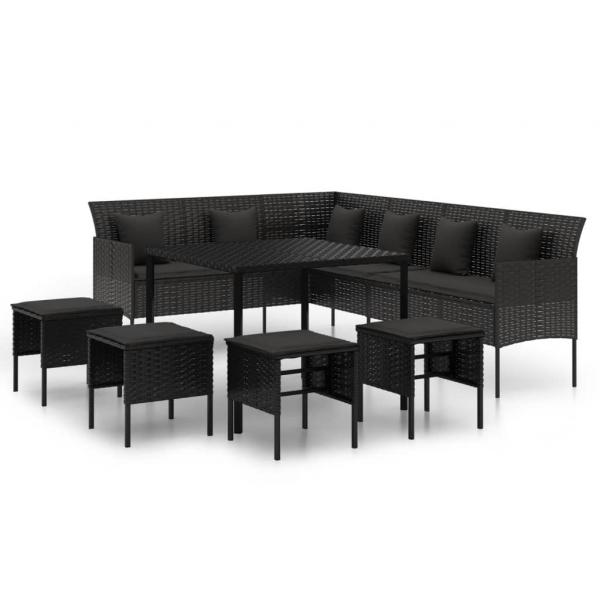 6-tlg. Garten-Essgruppe mit Kissen Schwarz Poly Rattan