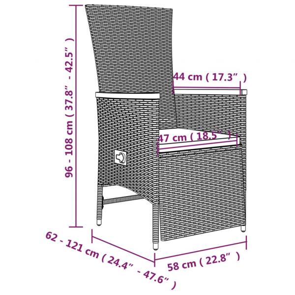 5-tlg. Garten-Essgruppe mit Kissen Grau Poly Rattan