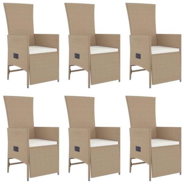 7-tlg. Garten-Essgruppe mit Kissen Beige Poly Rattan