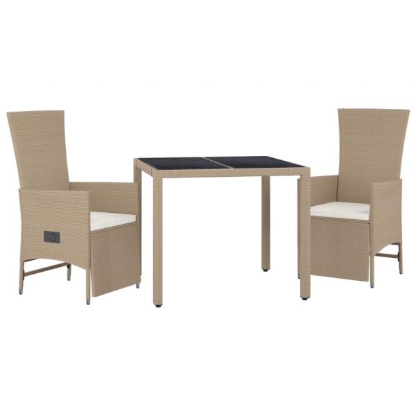 3-tlg. Garten-Essgruppe mit Kissen Beige Poly Rattan