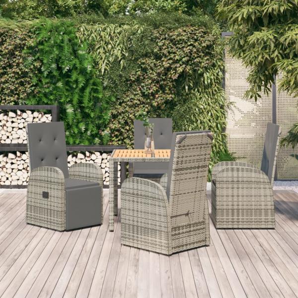 ARDEBO.de - 5-tlg. Garten-Essgruppe mit Kissen Grau Poly Rattan