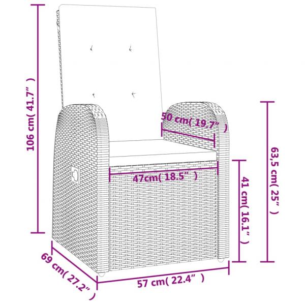 5-tlg. Garten-Essgruppe mit Kissen Grau Poly Rattan