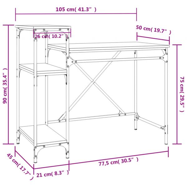 Schreibtisch mit Regal Schwarz 105x50x90cm Holzwerkstoff Eisen