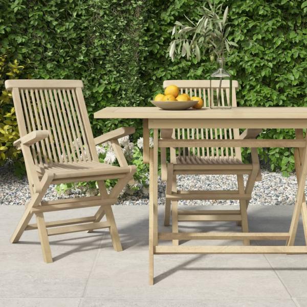 ARDEBO.de - Gartenstühle 2 Stk. Klappbar Grau 56x61x89 cm Massivholz Teak