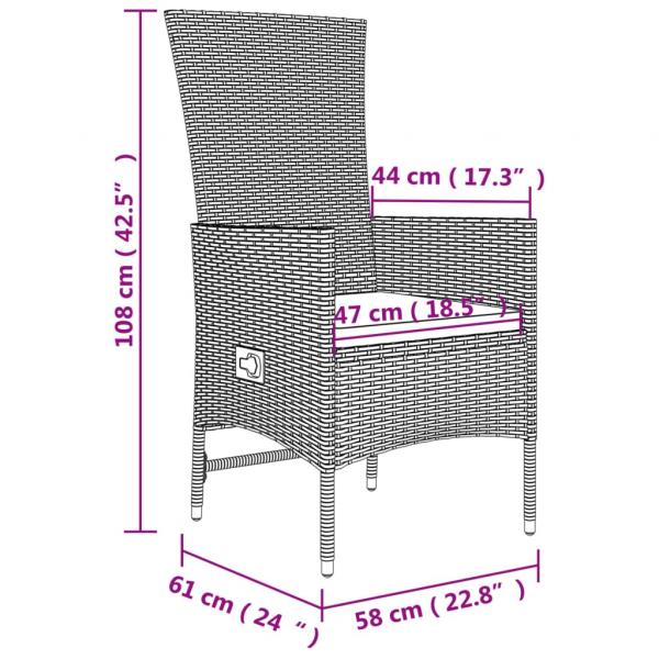 3-tlg. Garten-Essgruppe mit Kissen Beige Poly Rattan