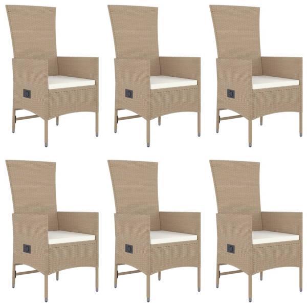 7-tlg. Garten-Essgruppe mit Kissen Beige Poly Rattan