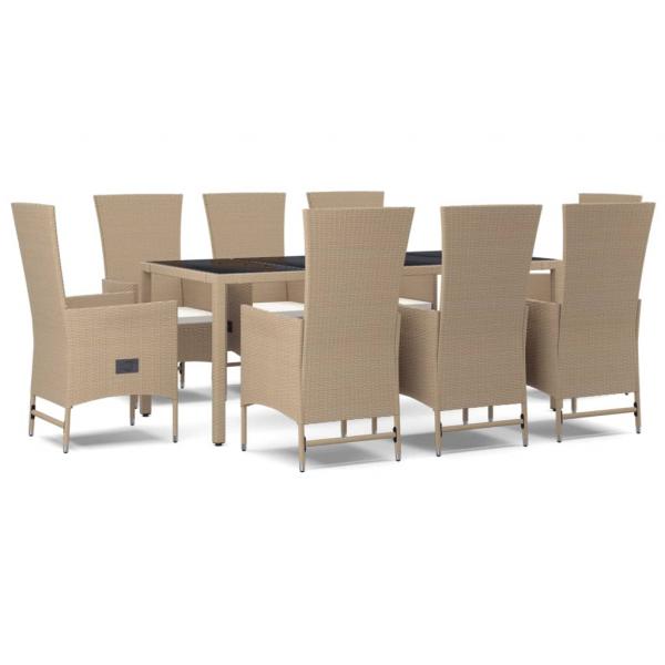 9-tlg. Garten-Essgruppe mit Kissen Beige Poly Rattan