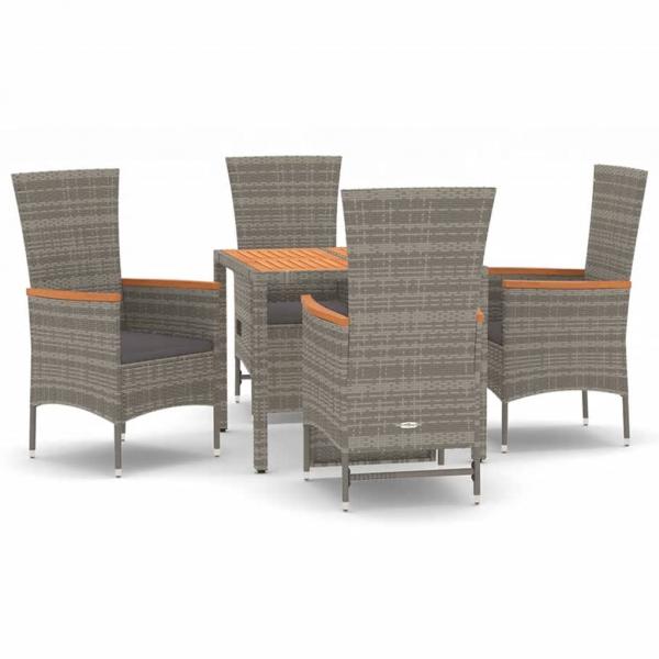 5-tlg. Garten-Essgruppe mit Kissen Grau Poly Rattan