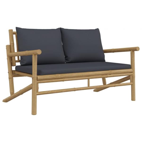 3-tlg. Garten-Lounge-Set mit Dunkelgrauen Kissen Bambus