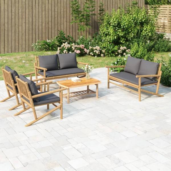 ARDEBO.de - 5-tlg. Garten-Lounge-Set mit Dunkelgrauen Kissen Bambus