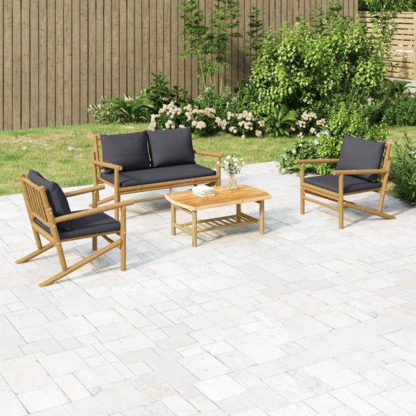 ARDEBO.de - 4-tlg. Garten-Lounge-Set mit Dunkelgrauen Kissen Bambus