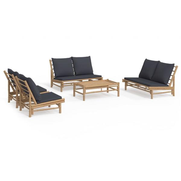 5-tlg. Garten-Lounge-Set mit Dunkelgrauen Kissen Bambus