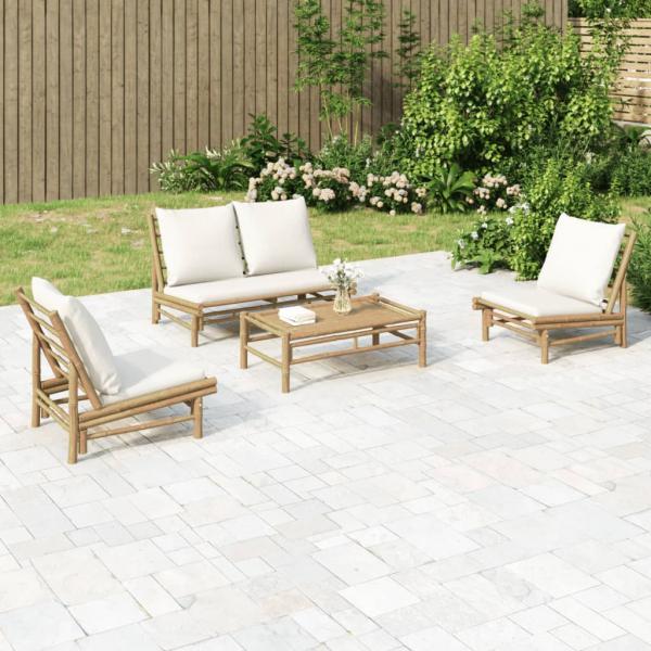 ARDEBO.de - 4-tlg. Garten-Lounge-Set mit Cremeweißen Kissen Bambus