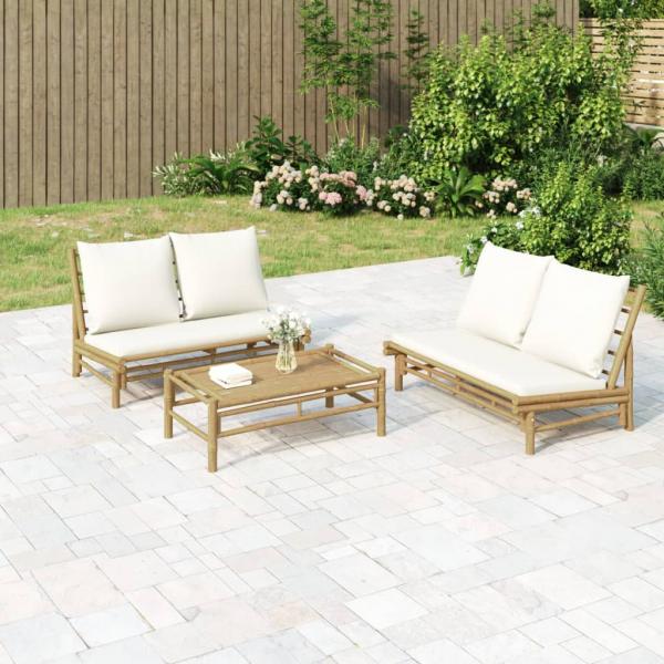 ARDEBO.de - 2-tlg. Garten-Lounge-Set mit Cremeweißen Kissen Bambus