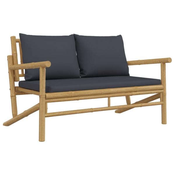 2-tlg. Garten-Lounge-Set mit Dunkelgrauen Kissen Bambus