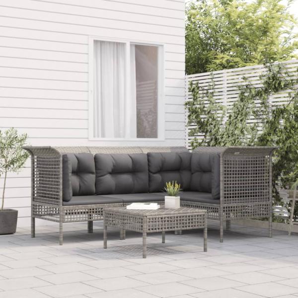 ARDEBO.de - 5-tlg. Garten-Lounge-Set mit Kissen Grau Poly Rattan