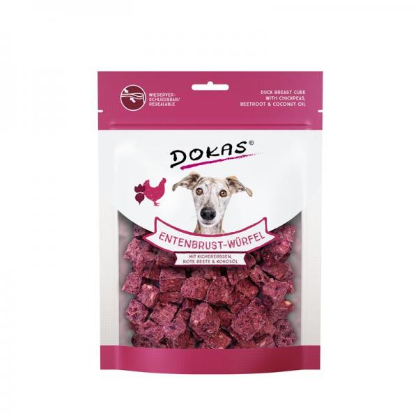 ARDEBO.de Dokas Dog Entenbrust Würfel, Kichererbsen, Rote Beete 150 g