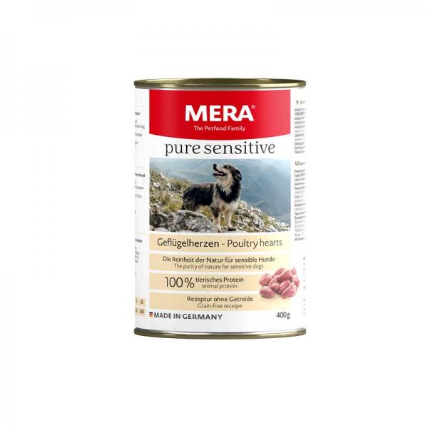 ARDEBO.de Mera Dog Pure Sensitive Meat Geflügelherzen 400g-Dose