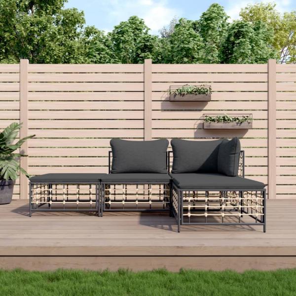 ARDEBO.de - 4-tlg. Garten-Lounge-Set mit Kissen Anthrazit Poly Rattan