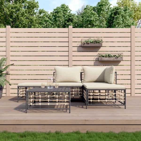 ARDEBO.de - 5-tlg. Garten-Lounge-Set mit Kissen Anthrazit Poly Rattan