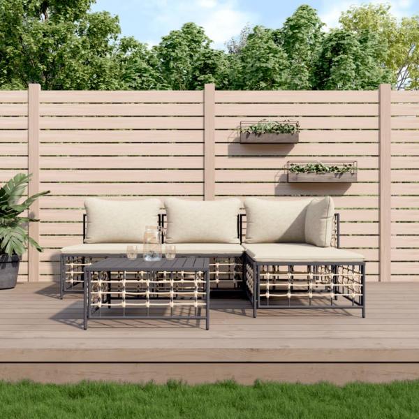 ARDEBO.de - 5-tlg. Garten-Lounge-Set mit Kissen Anthrazit Poly Rattan