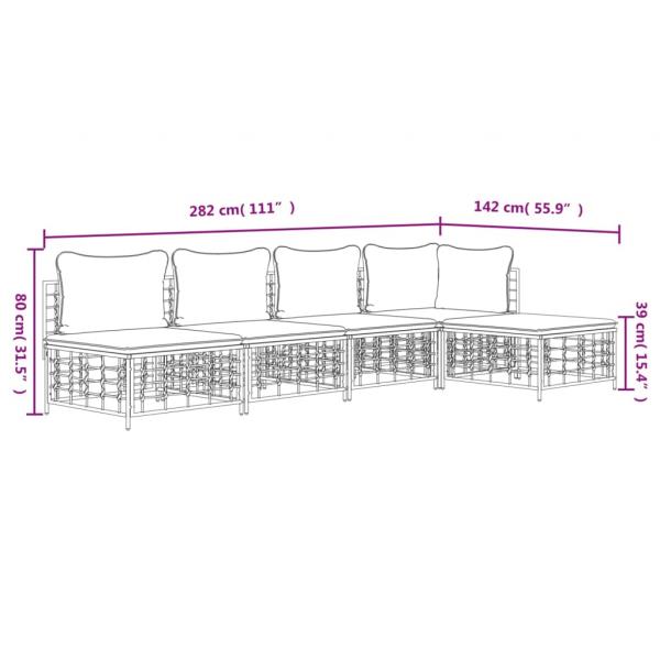 5-tlg. Garten-Lounge-Set mit Kissen Anthrazit Poly Rattan