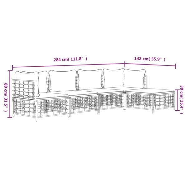 5-tlg. Garten-Lounge-Set mit Kissen Anthrazit Poly Rattan