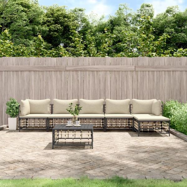 ARDEBO.de - 6-tlg. Garten-Lounge-Set mit Kissen Anthrazit Poly Rattan