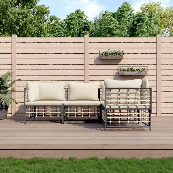 ARDEBO.de - 4-tlg. Garten-Lounge-Set mit Kissen Anthrazit Poly Rattan