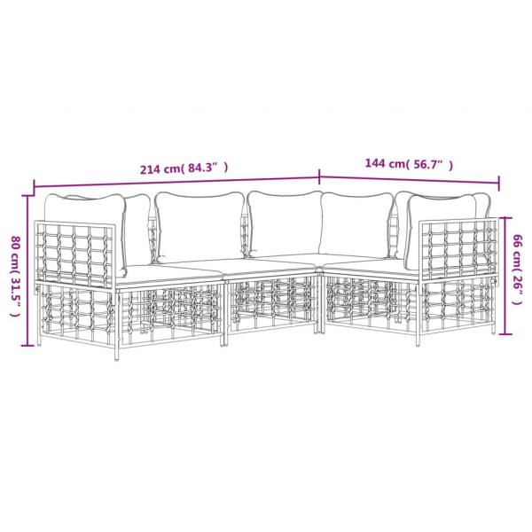 4-tlg. Garten-Lounge-Set mit Kissen Anthrazit Poly Rattan