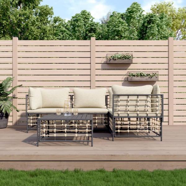 ARDEBO.de - 5-tlg. Garten-Lounge-Set mit Kissen Anthrazit Poly Rattan