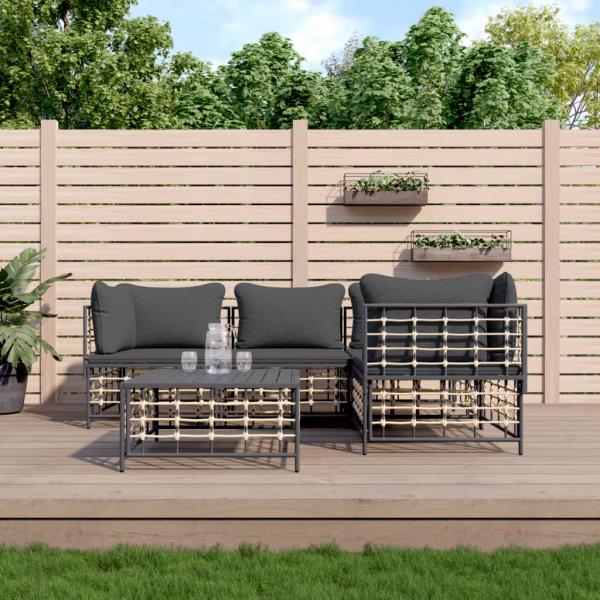 ARDEBO.de - 5-tlg. Garten-Lounge-Set mit Kissen Anthrazit Poly Rattan