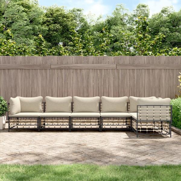 ARDEBO.de - 6-tlg. Garten-Lounge-Set mit Kissen Anthrazit Poly Rattan