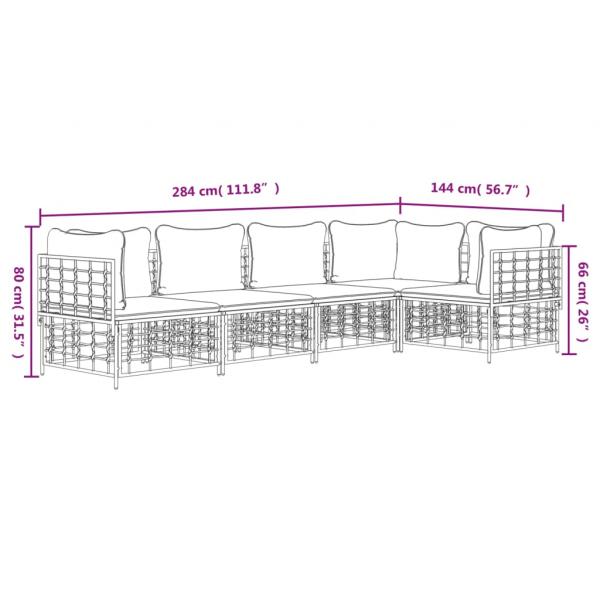 5-tlg. Garten-Lounge-Set mit Kissen Anthrazit Poly Rattan