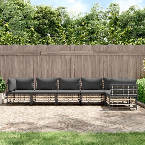 ARDEBO.de - 6-tlg. Garten-Lounge-Set mit Kissen Anthrazit Poly Rattan