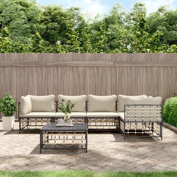 ARDEBO.de - 6-tlg. Garten-Lounge-Set mit Kissen Anthrazit Poly Rattan