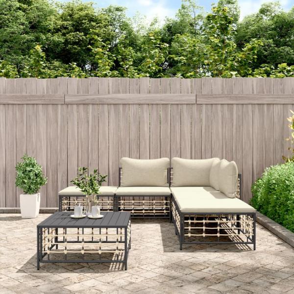 ARDEBO.de - 6-tlg. Garten-Lounge-Set mit Kissen Anthrazit Poly Rattan