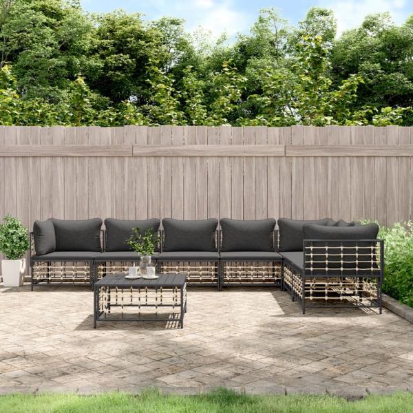 ARDEBO.de - 8-tlg. Garten-Lounge-Set mit Kissen Anthrazit Poly Rattan