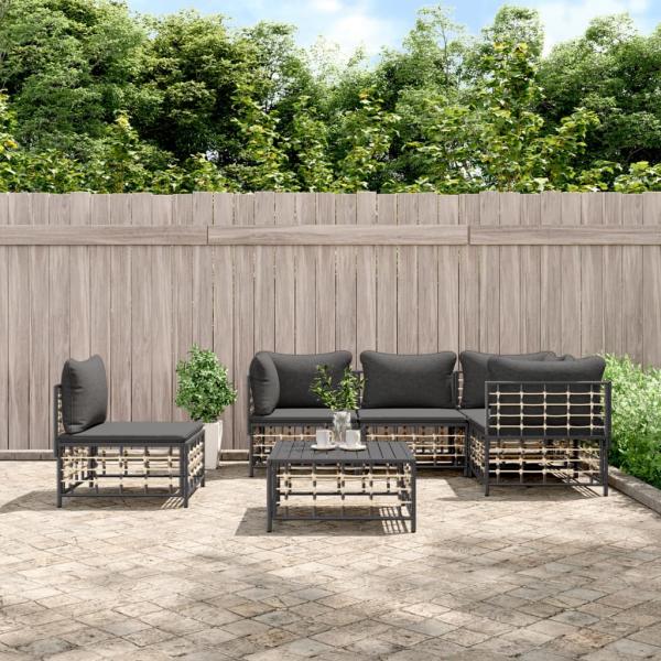 ARDEBO.de - 6-tlg. Garten-Lounge-Set mit Kissen Anthrazit Poly Rattan