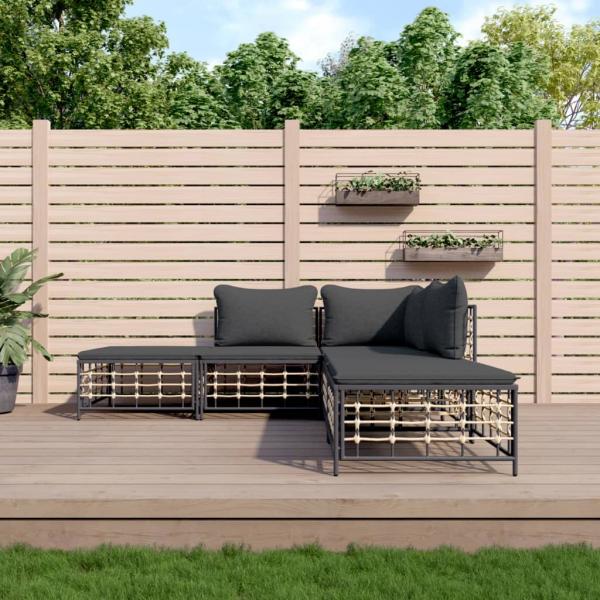 ARDEBO.de - 5-tlg. Garten-Lounge-Set mit Kissen Anthrazit Poly Rattan