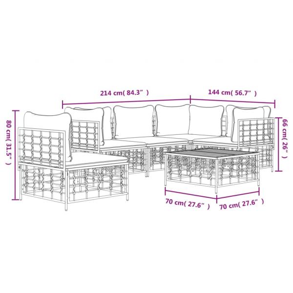 6-tlg. Garten-Lounge-Set mit Kissen Anthrazit Poly Rattan