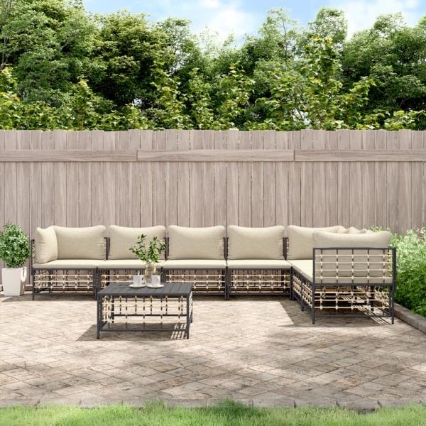 ARDEBO.de - 8-tlg. Garten-Lounge-Set mit Kissen Anthrazit Poly Rattan