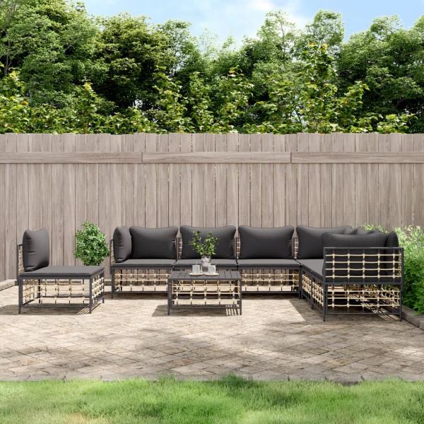 ARDEBO.de - 8-tlg. Garten-Lounge-Set mit Kissen Anthrazit Poly Rattan