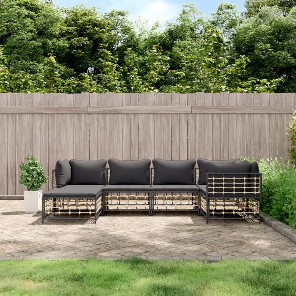 ARDEBO.de - 6-tlg. Garten-Lounge-Set mit Kissen Anthrazit Poly Rattan