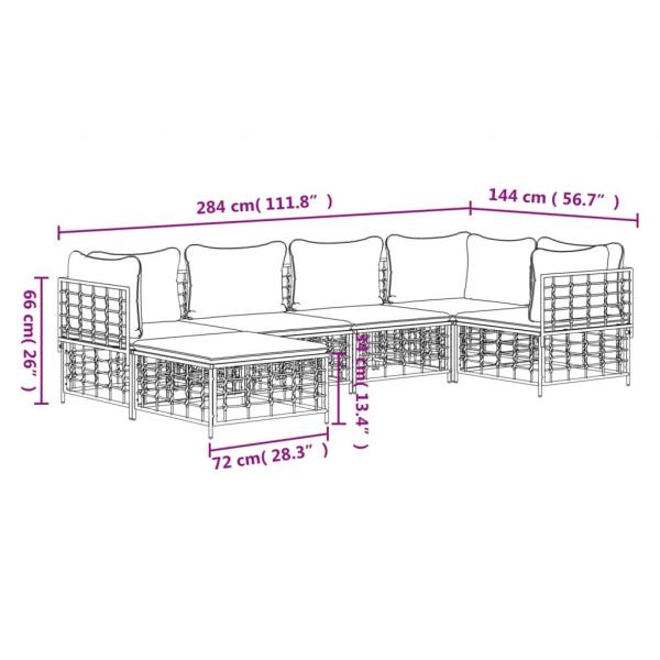 6-tlg. Garten-Lounge-Set mit Kissen Anthrazit Poly Rattan