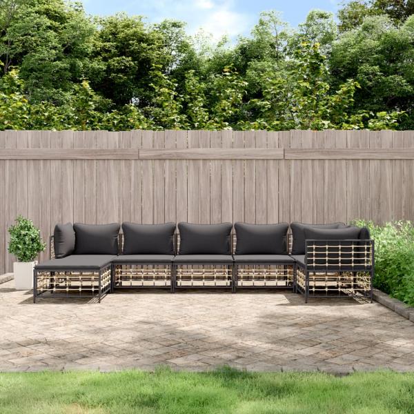 ARDEBO.de - 7-tlg. Garten-Lounge-Set mit Kissen Anthrazit Poly Rattan