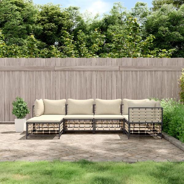 ARDEBO.de - 6-tlg. Garten-Lounge-Set mit Kissen Anthrazit Poly Rattan