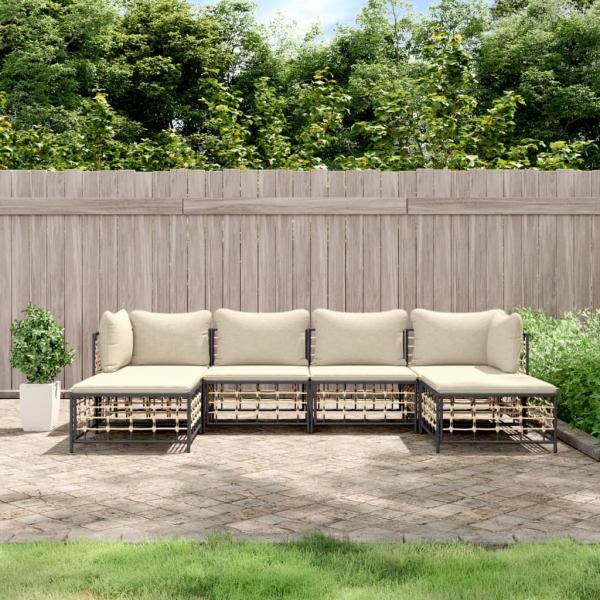 ARDEBO.de - 6-tlg. Garten-Lounge-Set mit Kissen Anthrazit Poly Rattan