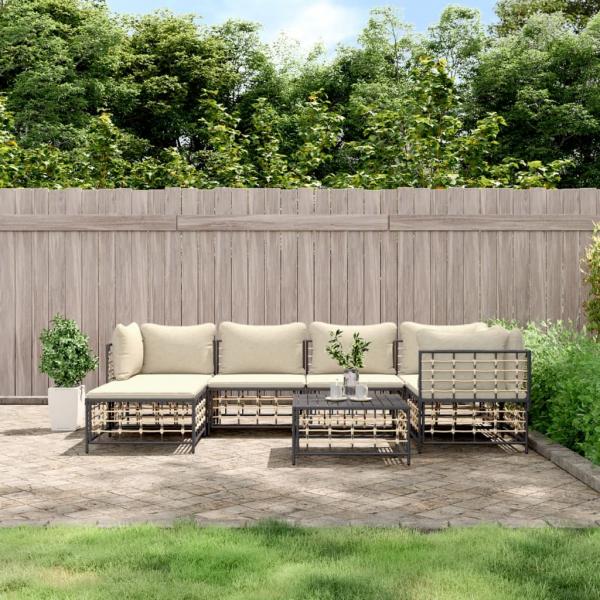 ARDEBO.de - 7-tlg. Garten-Lounge-Set mit Kissen Anthrazit Poly Rattan